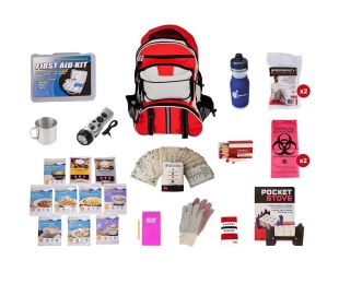 Food Storage Survival Kit Red Multi-Pocket Hikers Backpack