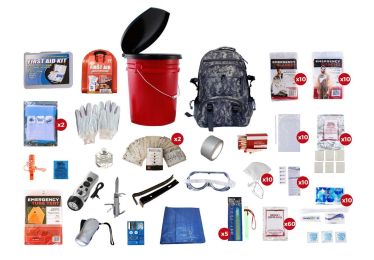 10 Person 5-Gallon Bucket Survival Kit Camo Backpack