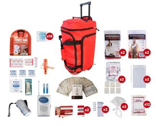 2 Person Basic Survival Kit Large Red Wheel Bag Kit (72 Hrs)