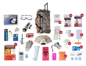 4 Person Elite Survival Kit Large Camouflage Wheel Bag (72+ Hours)